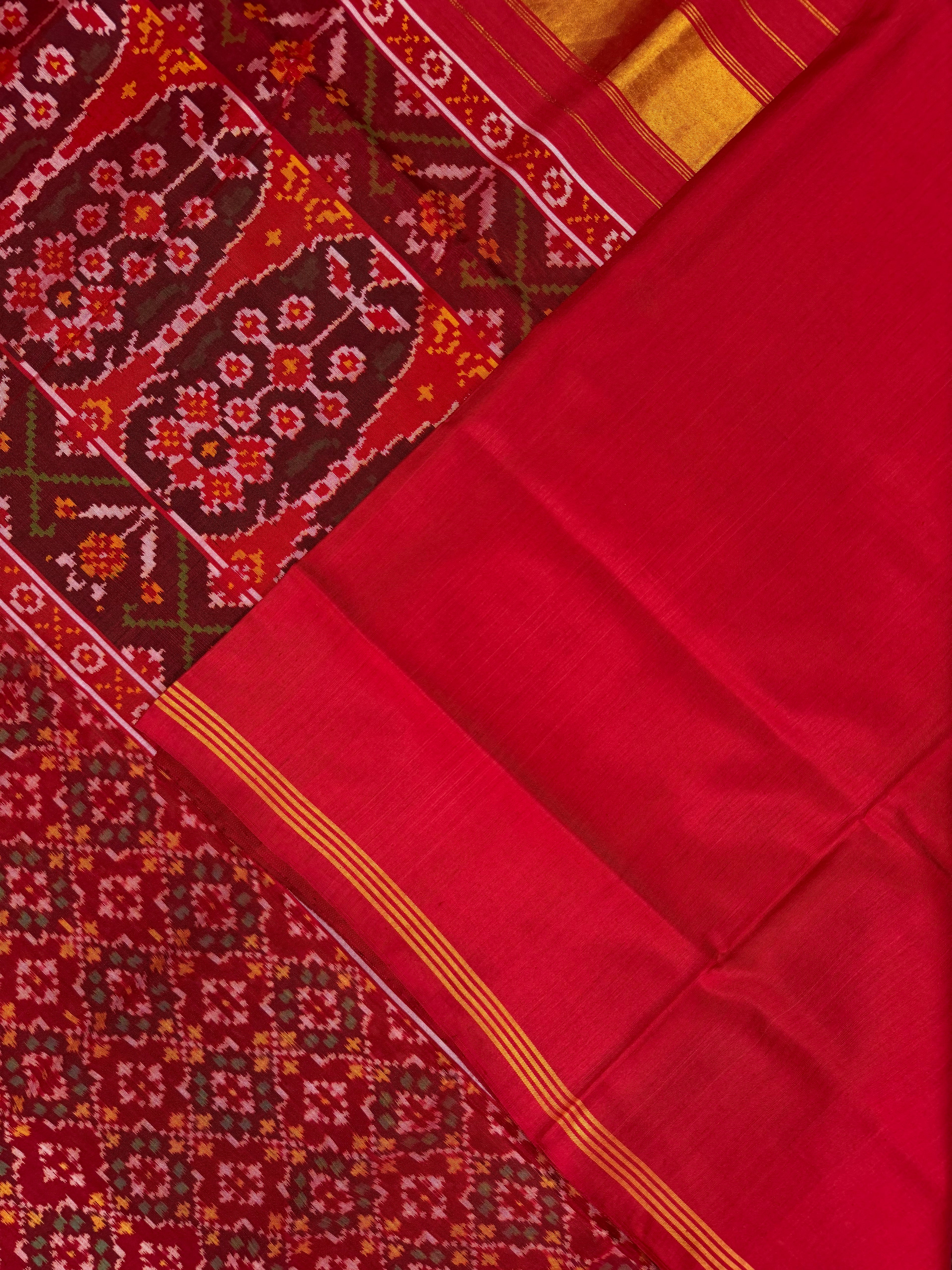 Handwoven Patola Silk Saree Button Ful Red
