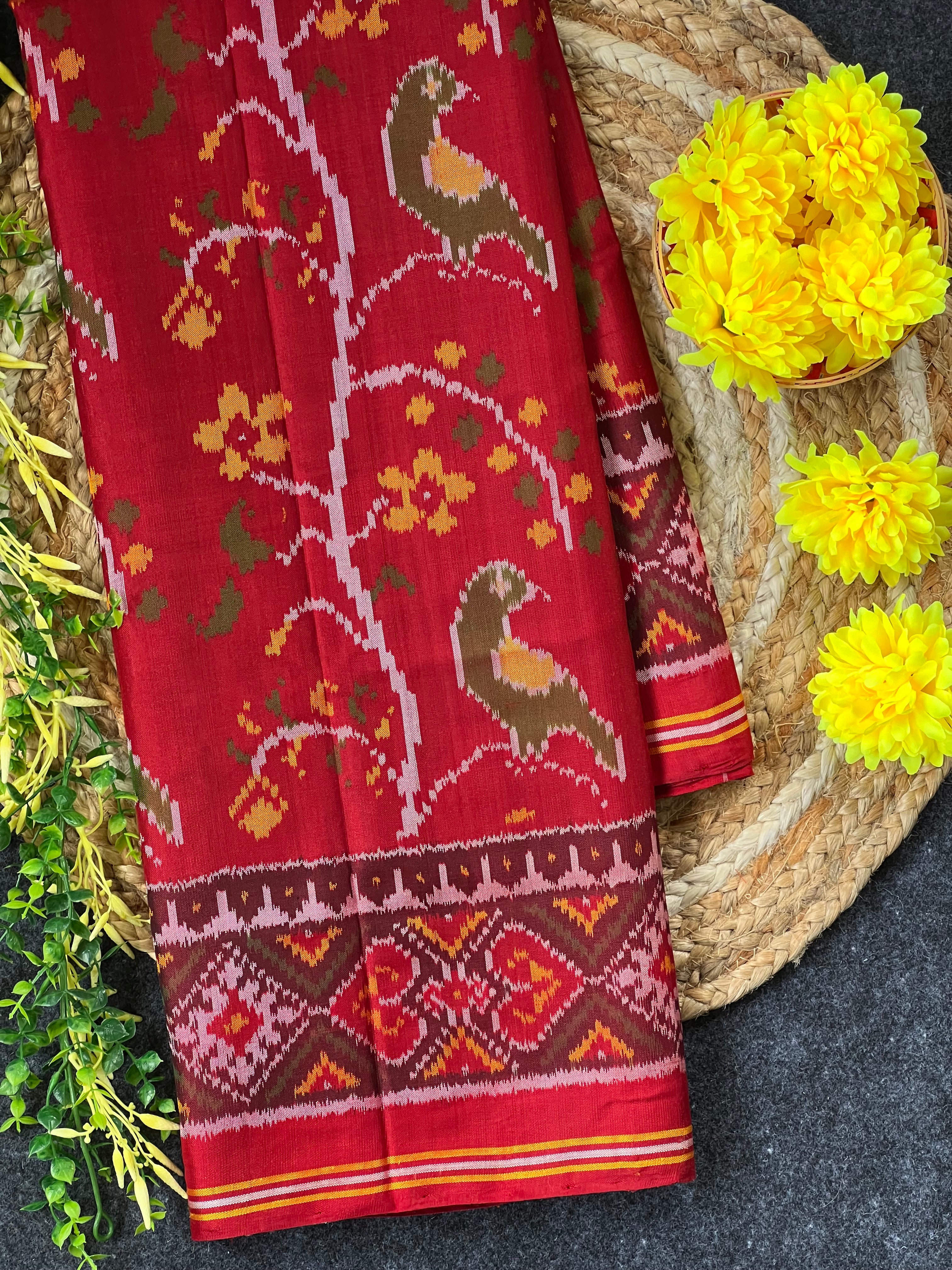 Red Color With Peacock Design Handwoven Patola Silk Saree Main image