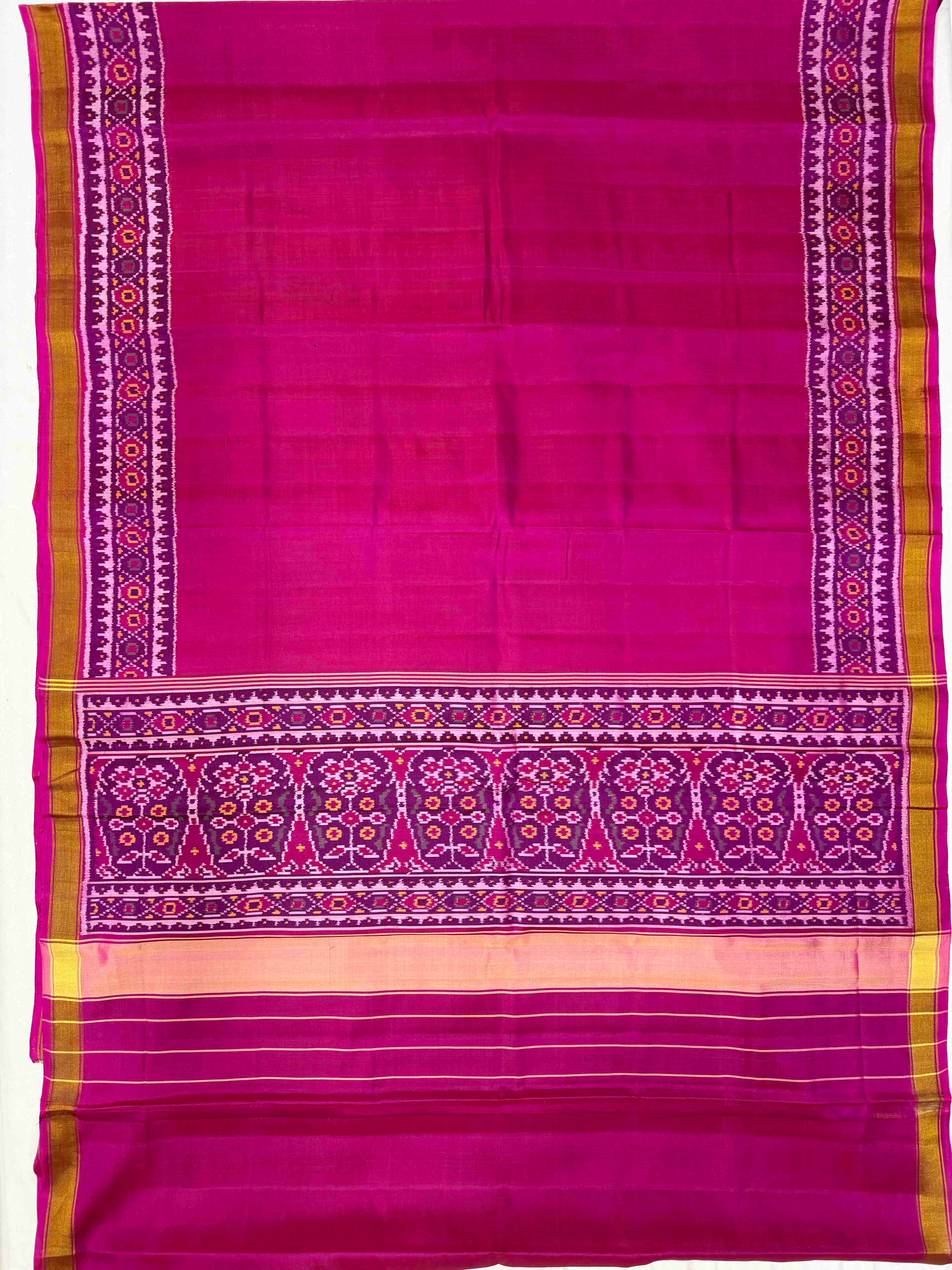 Pink Plain gala Border Handwoven Patola Silk Saree