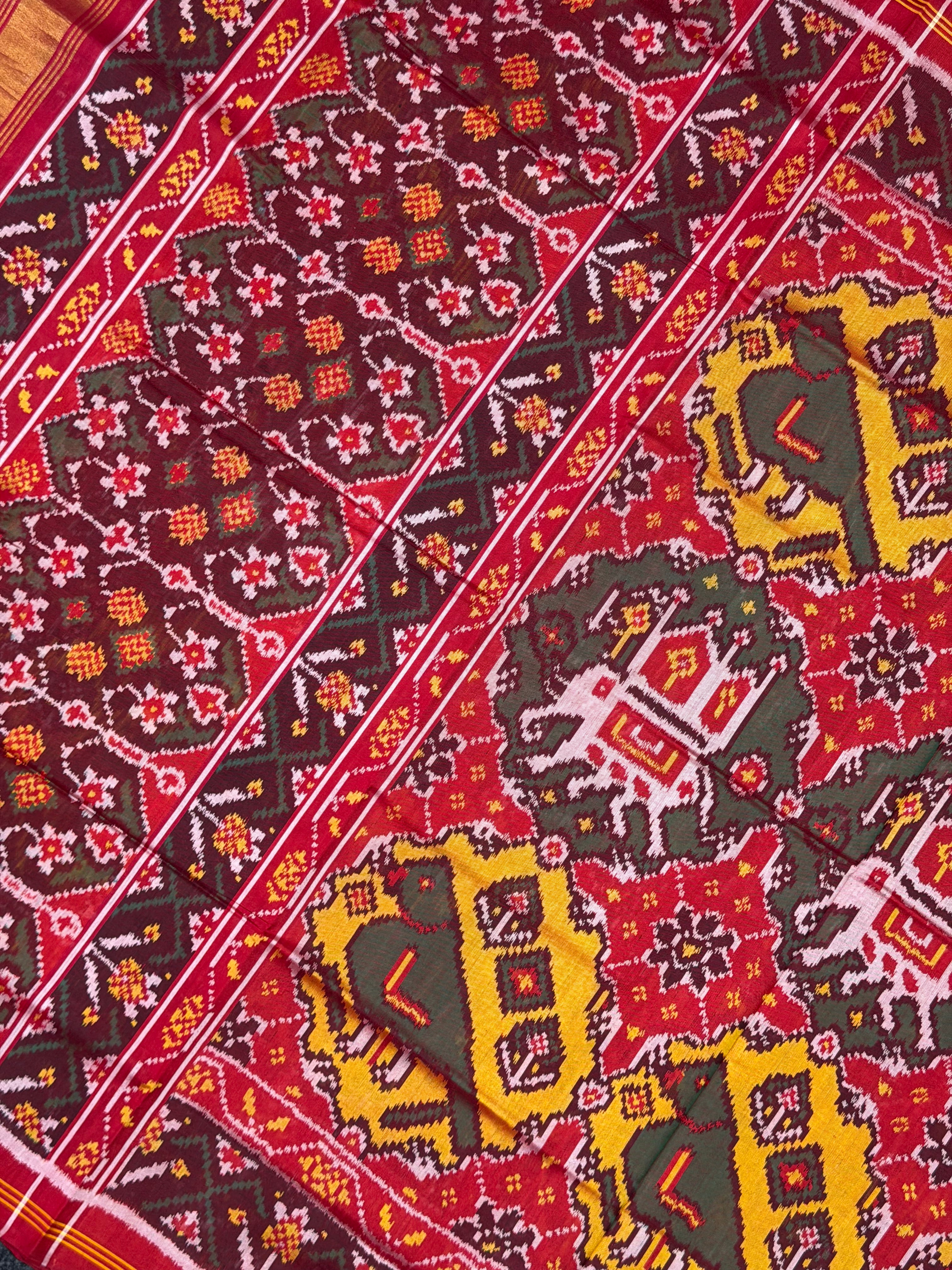 Handwoven Patola Silk Saree Elephant & Perrot Designer