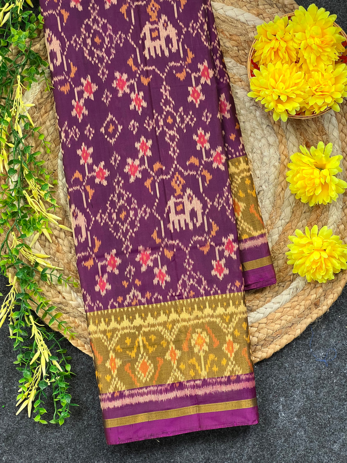 Navratna With Elephant Design Handwoven Patola Silk Saree Main image