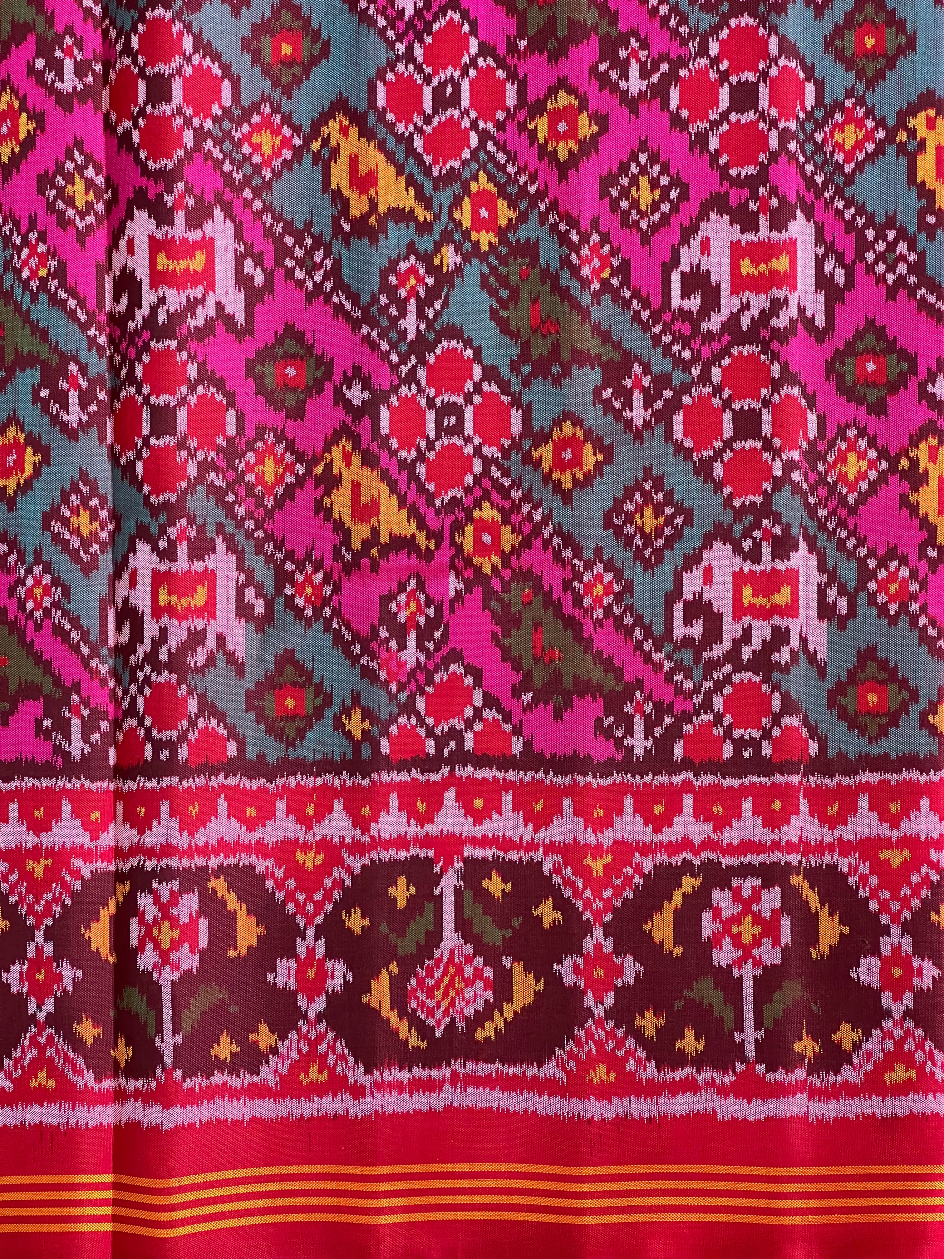 Multicolor Laheriya Design Handwoven Patola Silk Saree