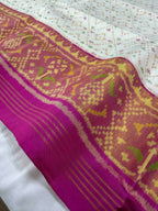 White and Pink Color Handwoven Patola Silk Saree