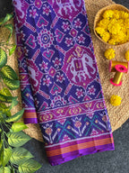 Blue Fusion Design Handwoven Patola Silk Saree