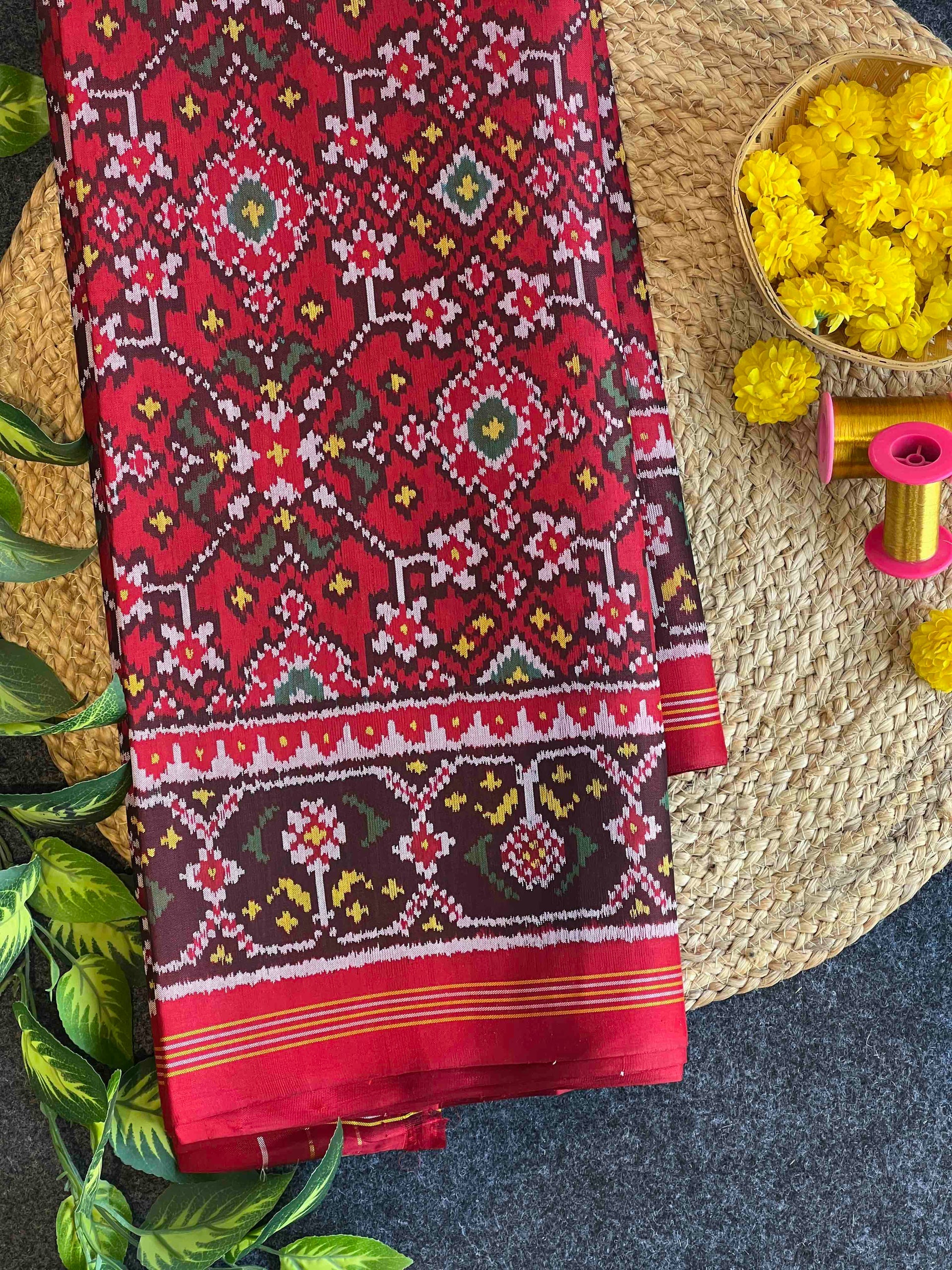 Red Navratna Traditional Design Handwoven Patola Silk Saree Main image