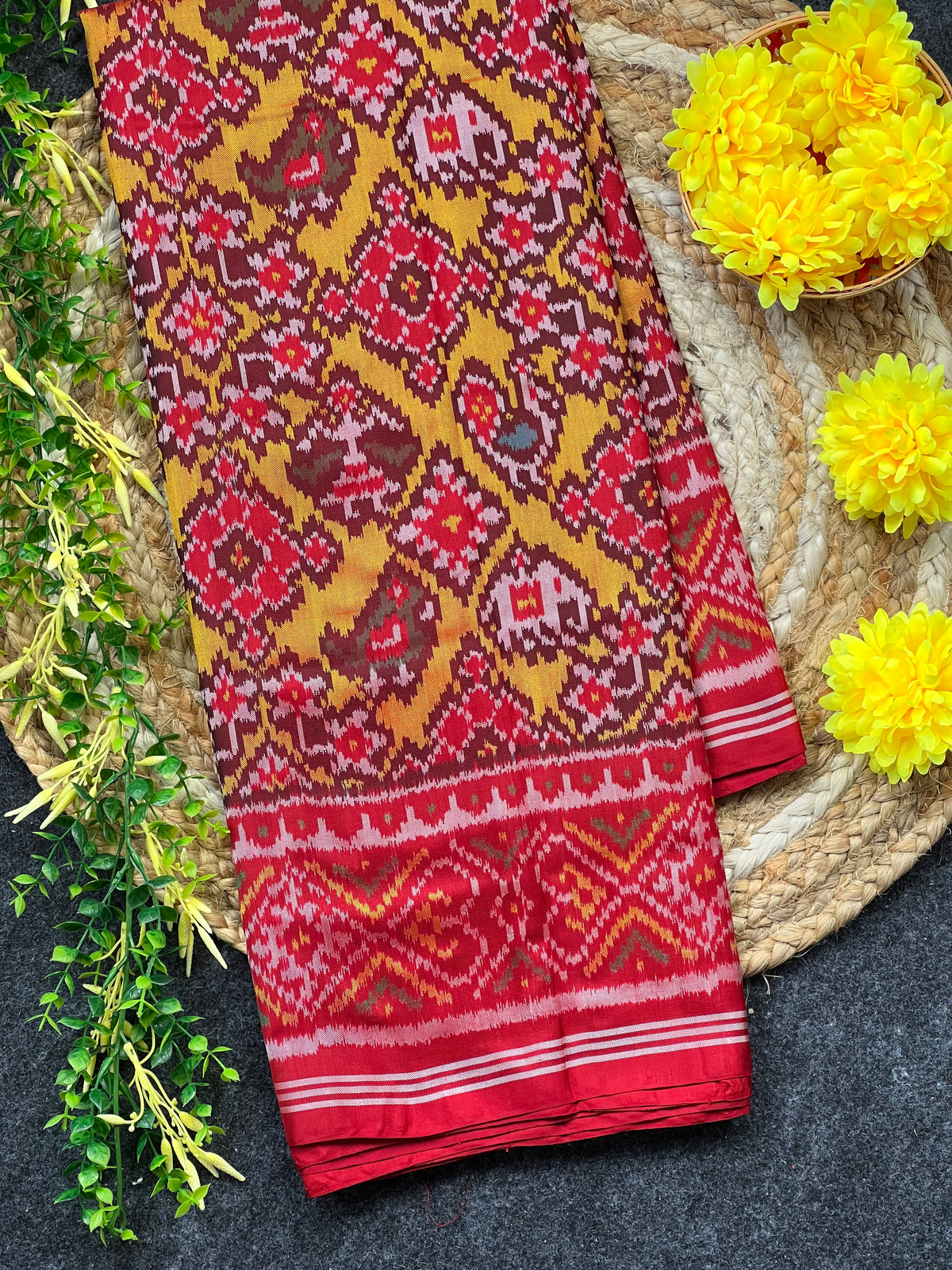 Yellow Fusion Design Handwoven Patola Silk Saree