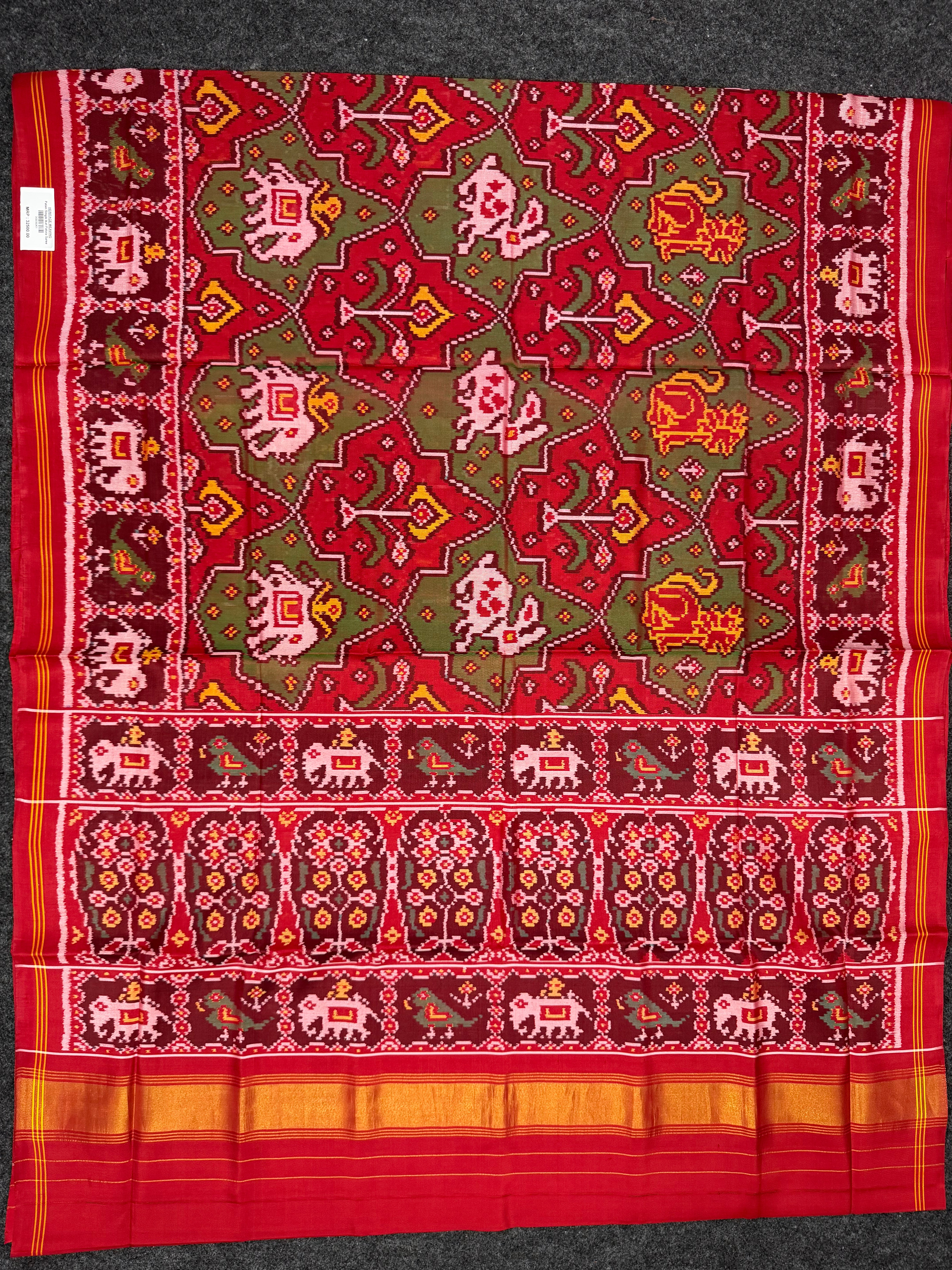Handwoven Patola Silk Saree Elephant Designer Secondary image