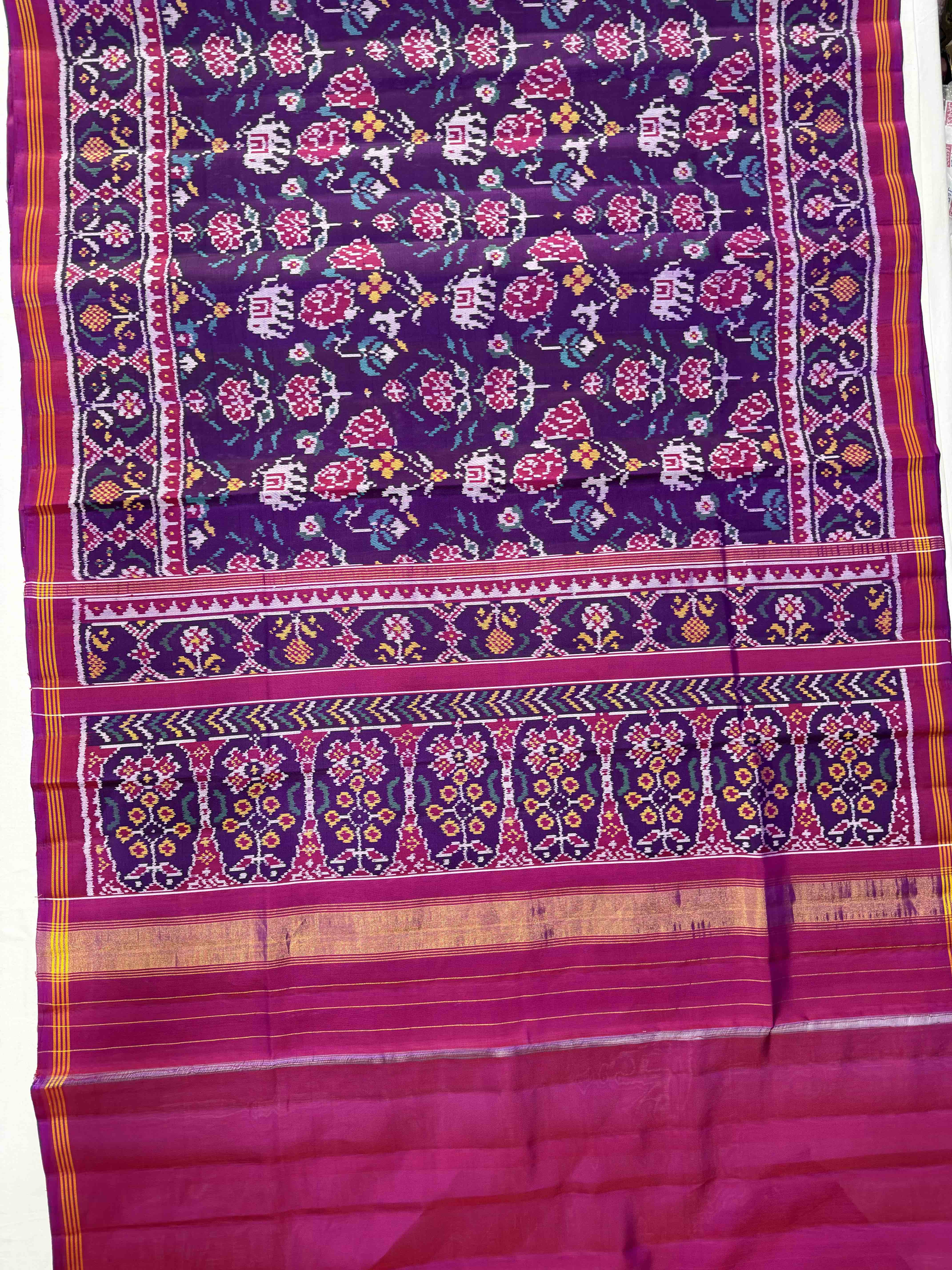 Flower With Motifs Design Handwoven Patola Silk Saree Secondary image