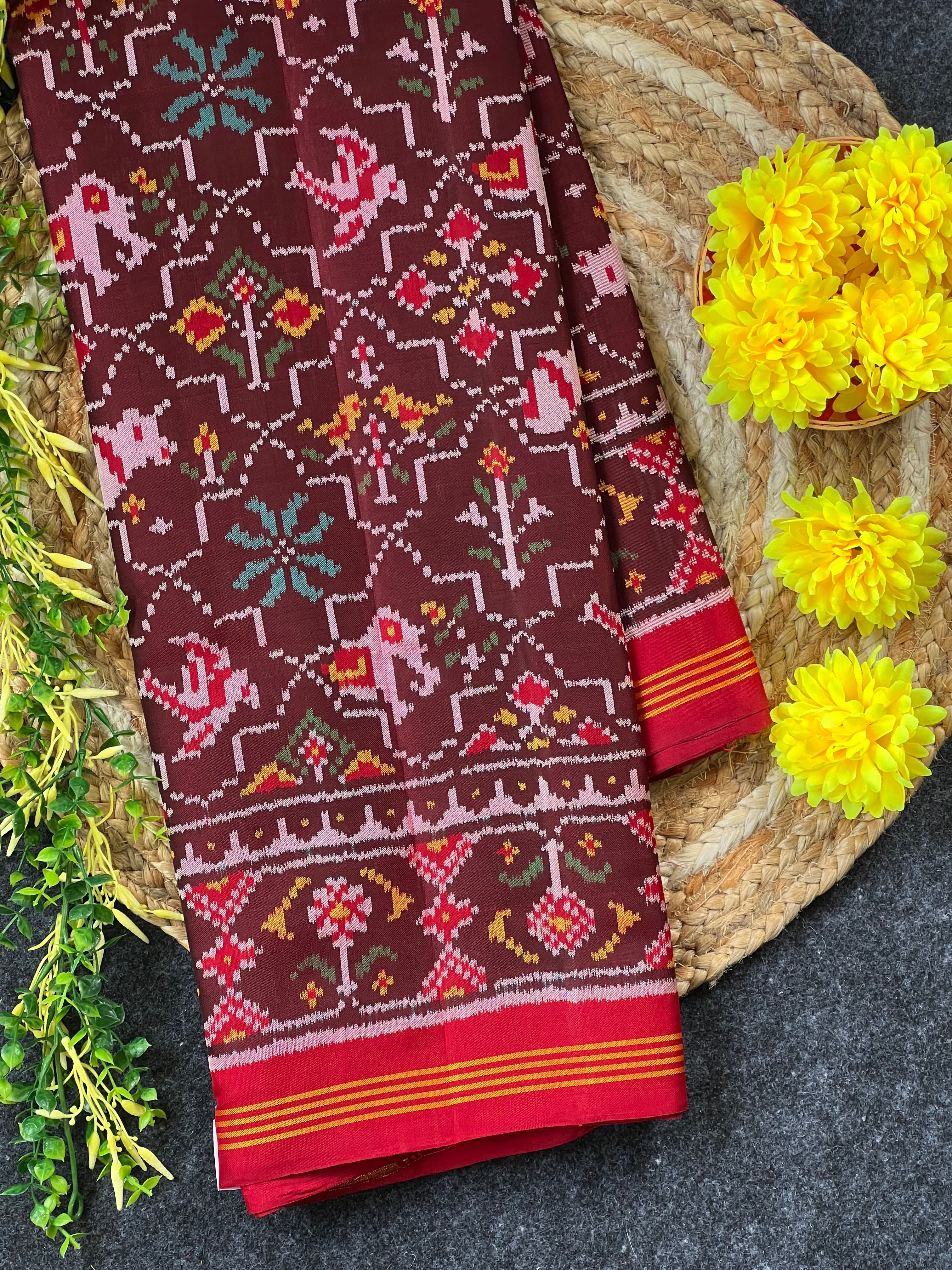 Half Motifs Design Handwoven Patola Silk Saree