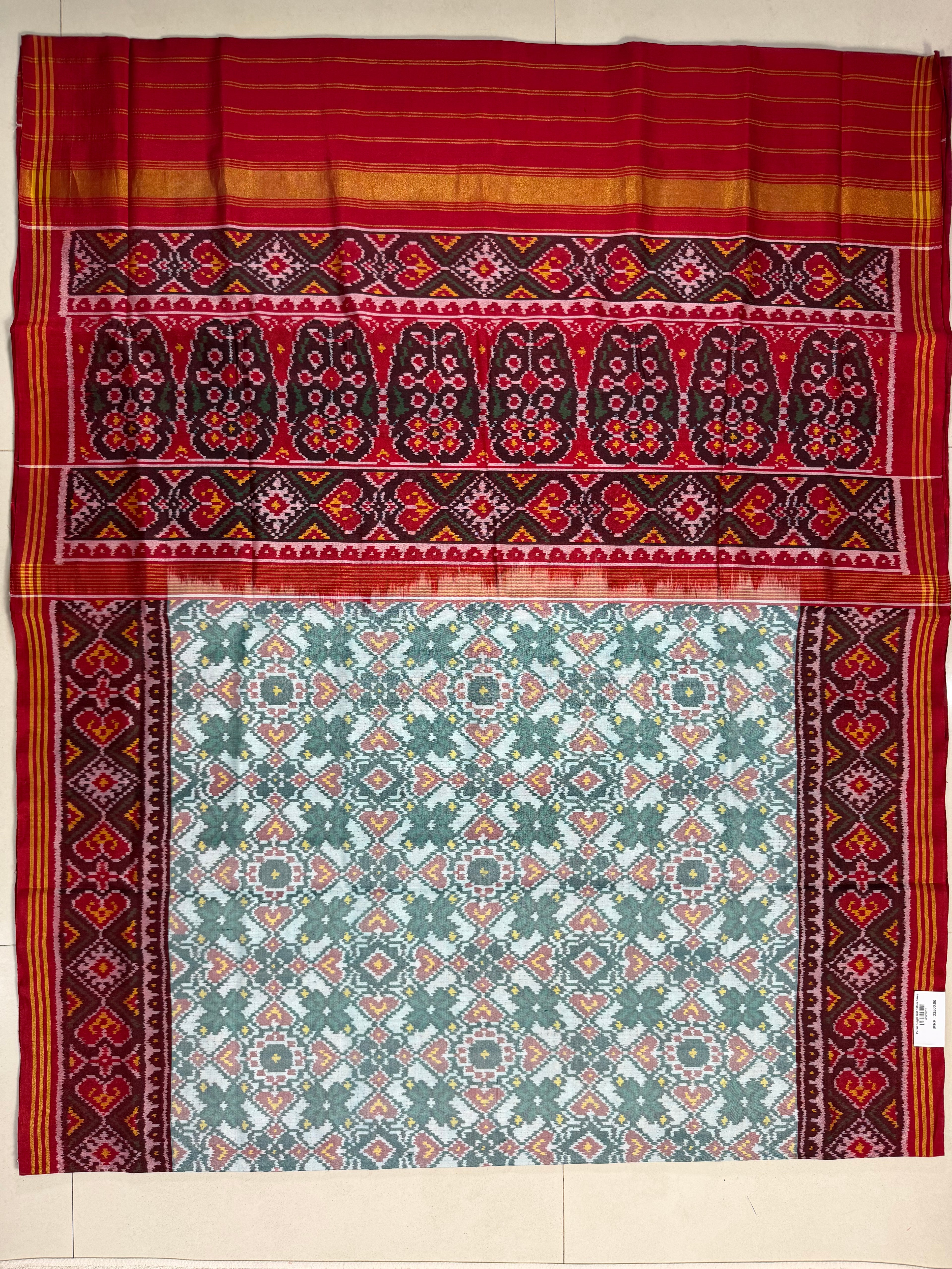 Pure White Traditional Design Handwoven Patola Silk Saree