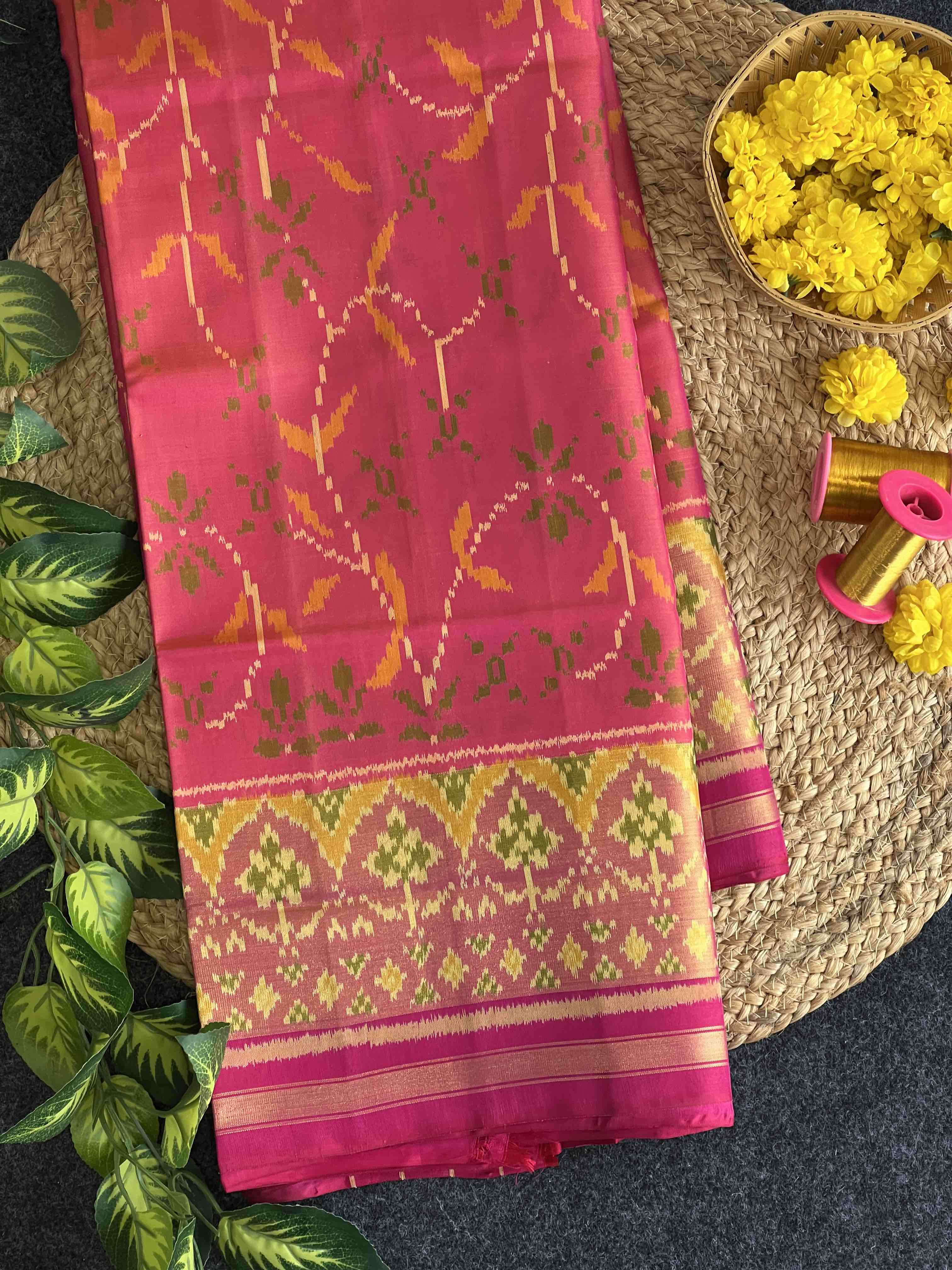Peach Pink Color Fancy Design Handwoven Patola Silk Saree