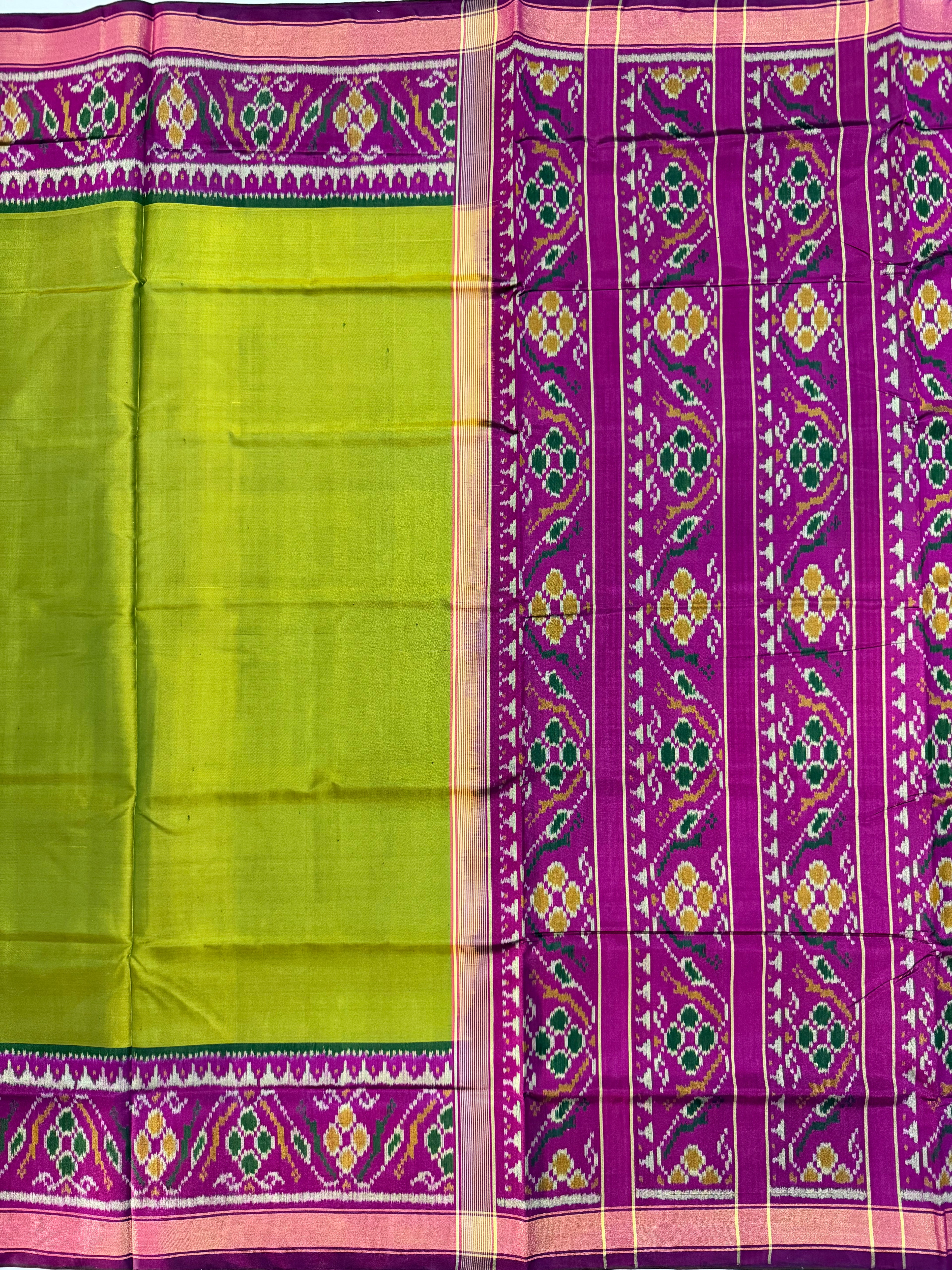 Parrot Green Gala Border Handwoven Patola Silk Saree