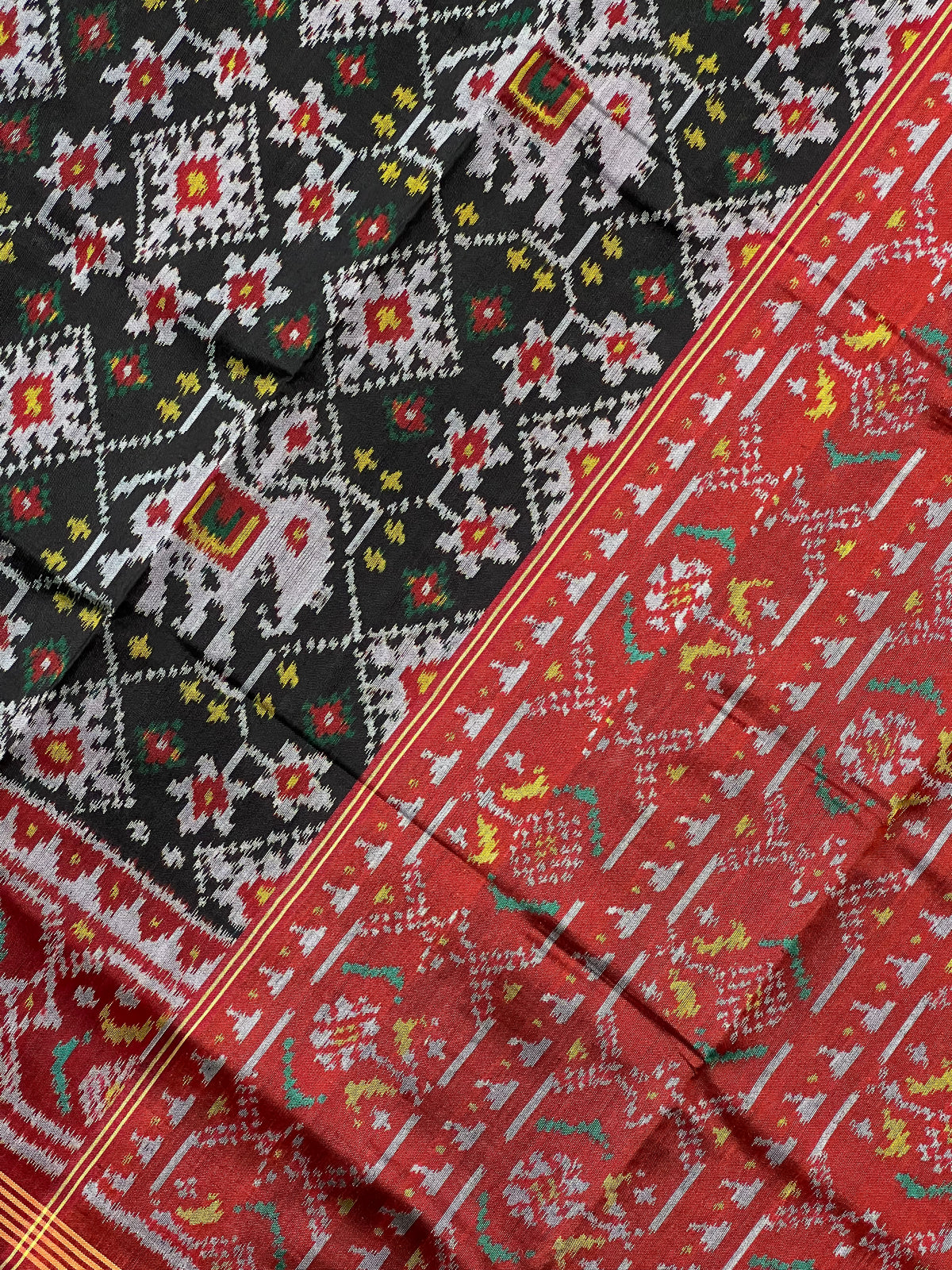 Fusion Design Black Handwoven Patola Silk Saree