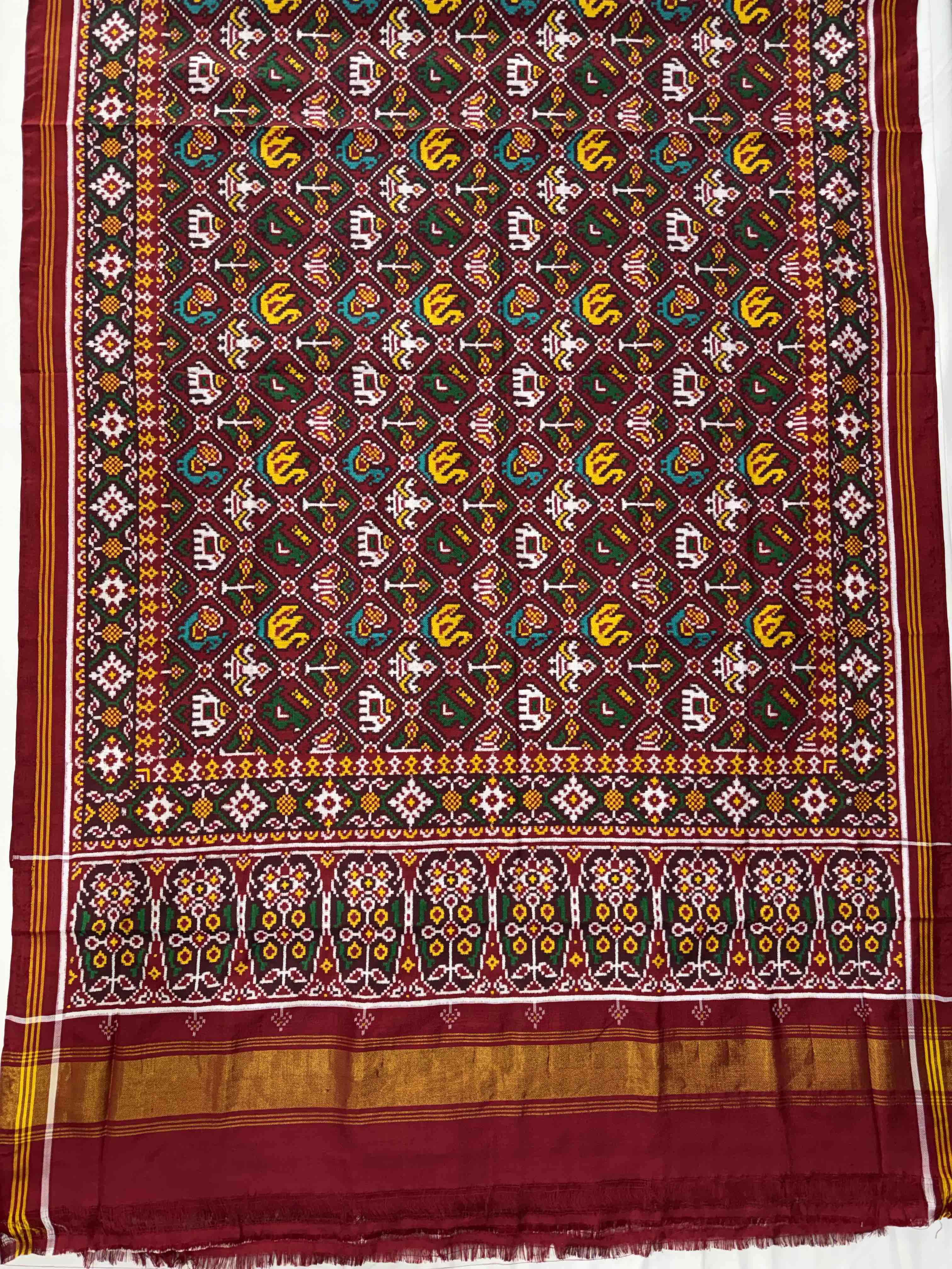 Narikunj Traditional Design Handwoven Double Ikat Patola Silk Saree