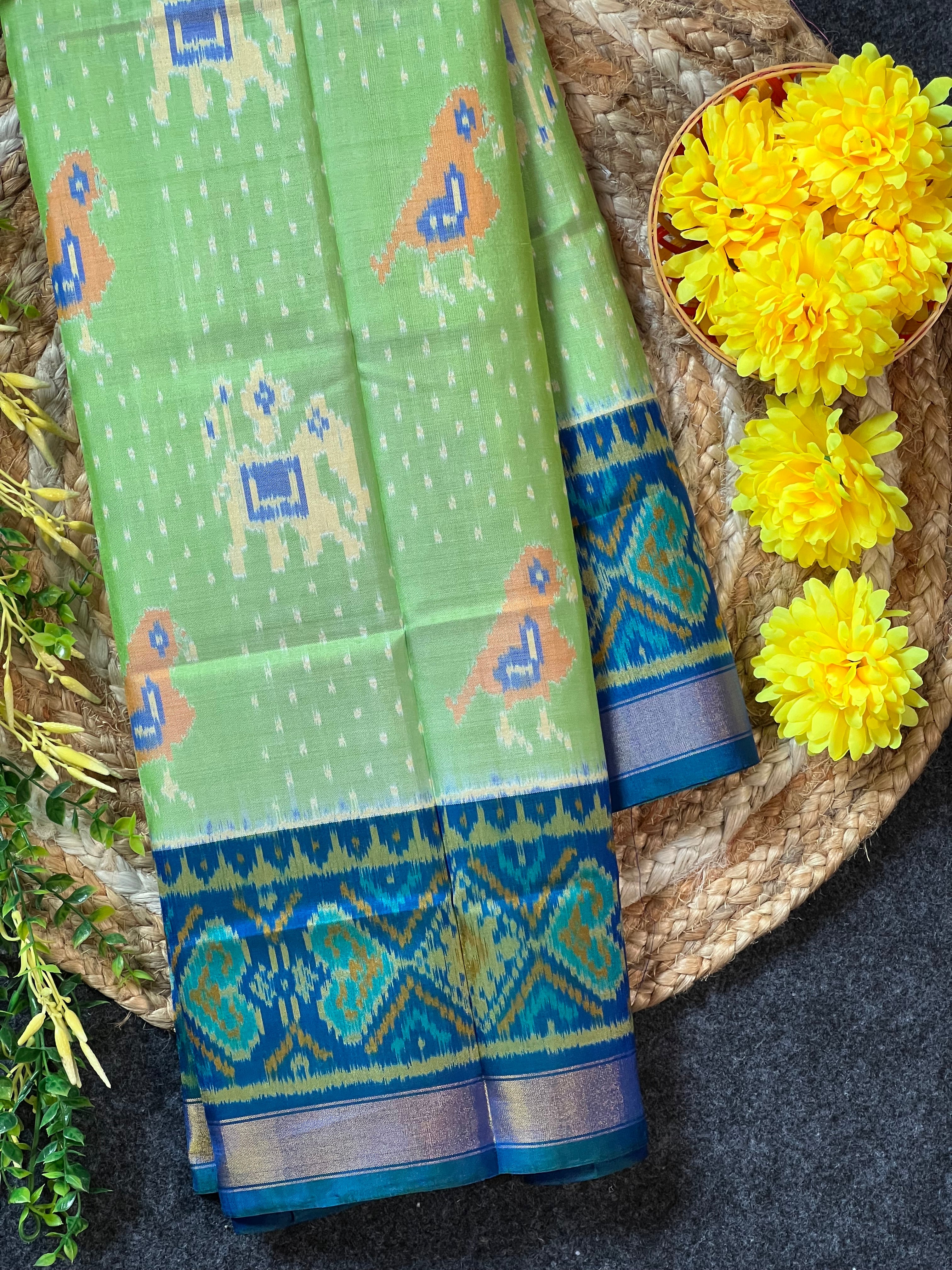 Elephant-Parrot Design Handwoven Patola Silk Saree Main image