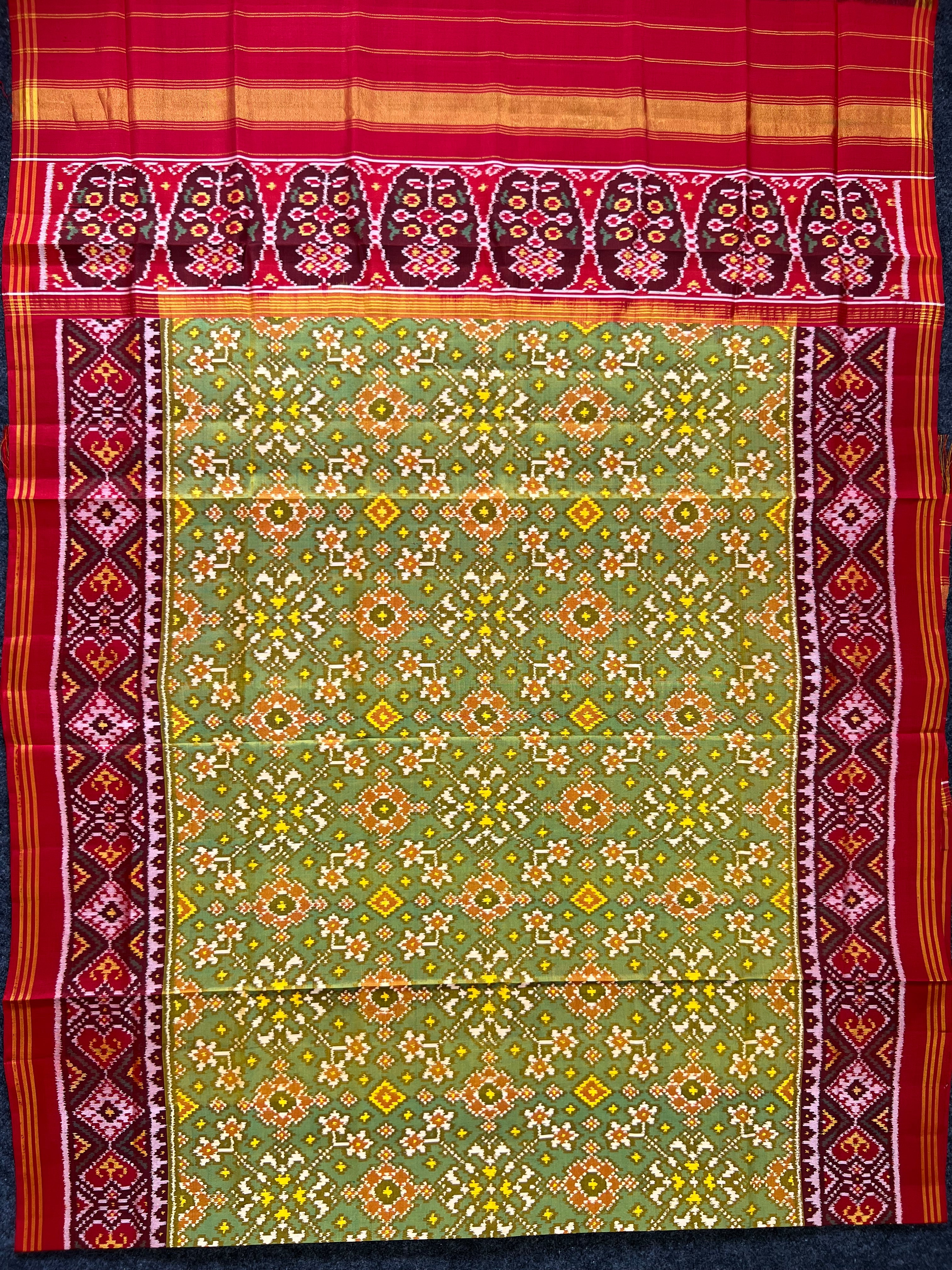 Sage Green Navratna Design Handwoven Patola Dupatta
