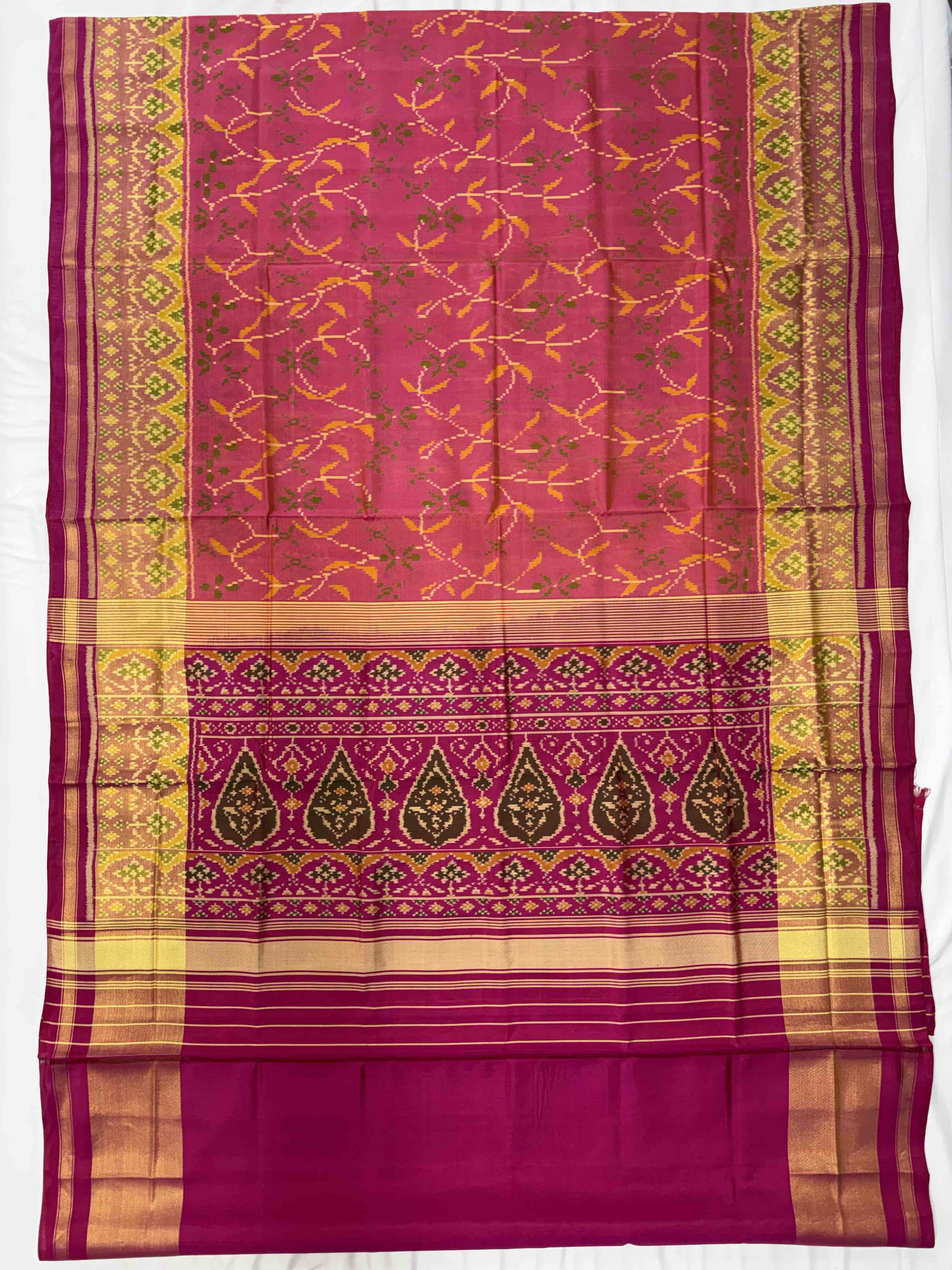 Peach Pink Color Fancy Design Handwoven Patola Silk Saree