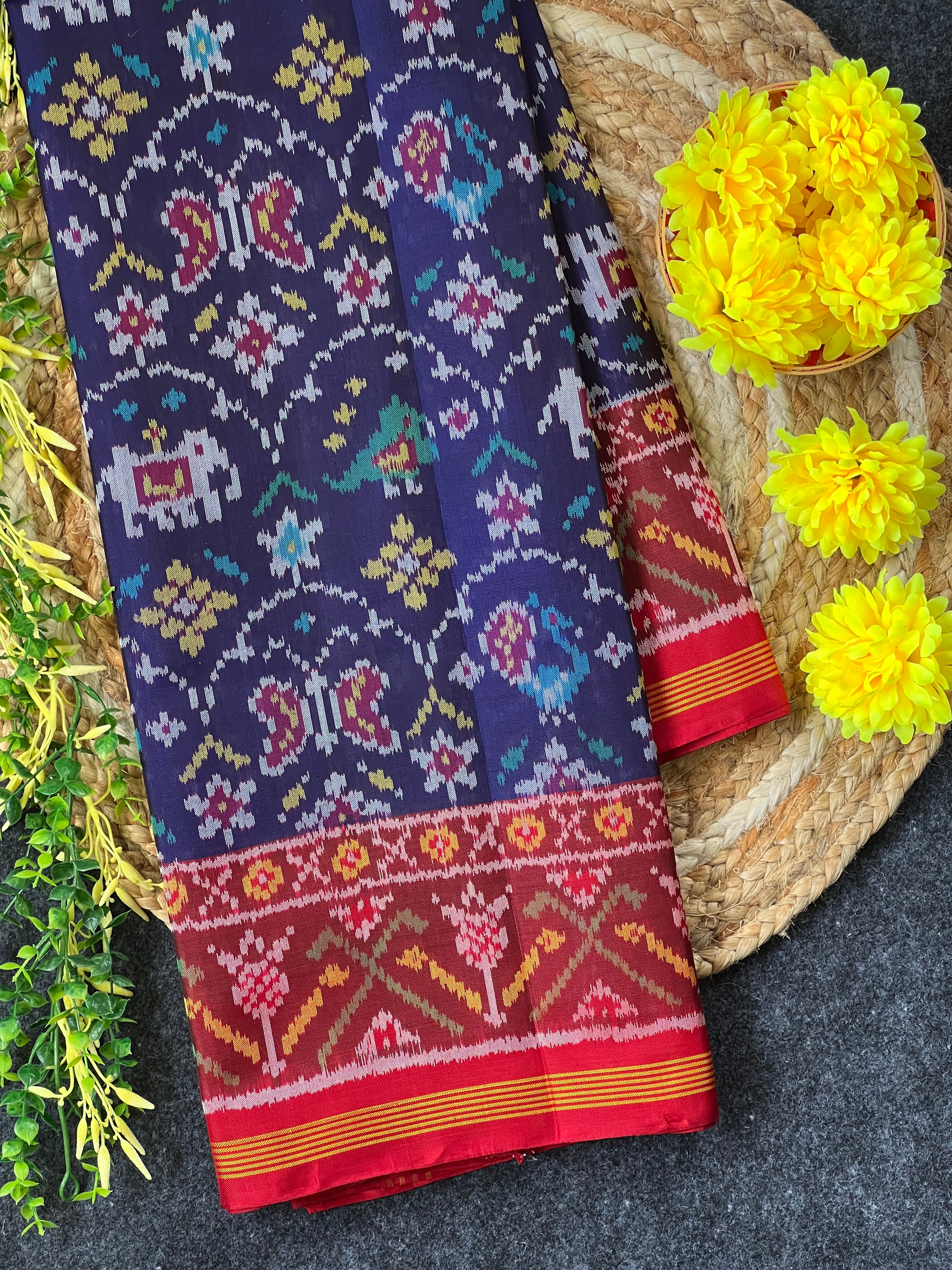 Blue And Red Exclusive Design Handwoven Patola Silk Saree Main image