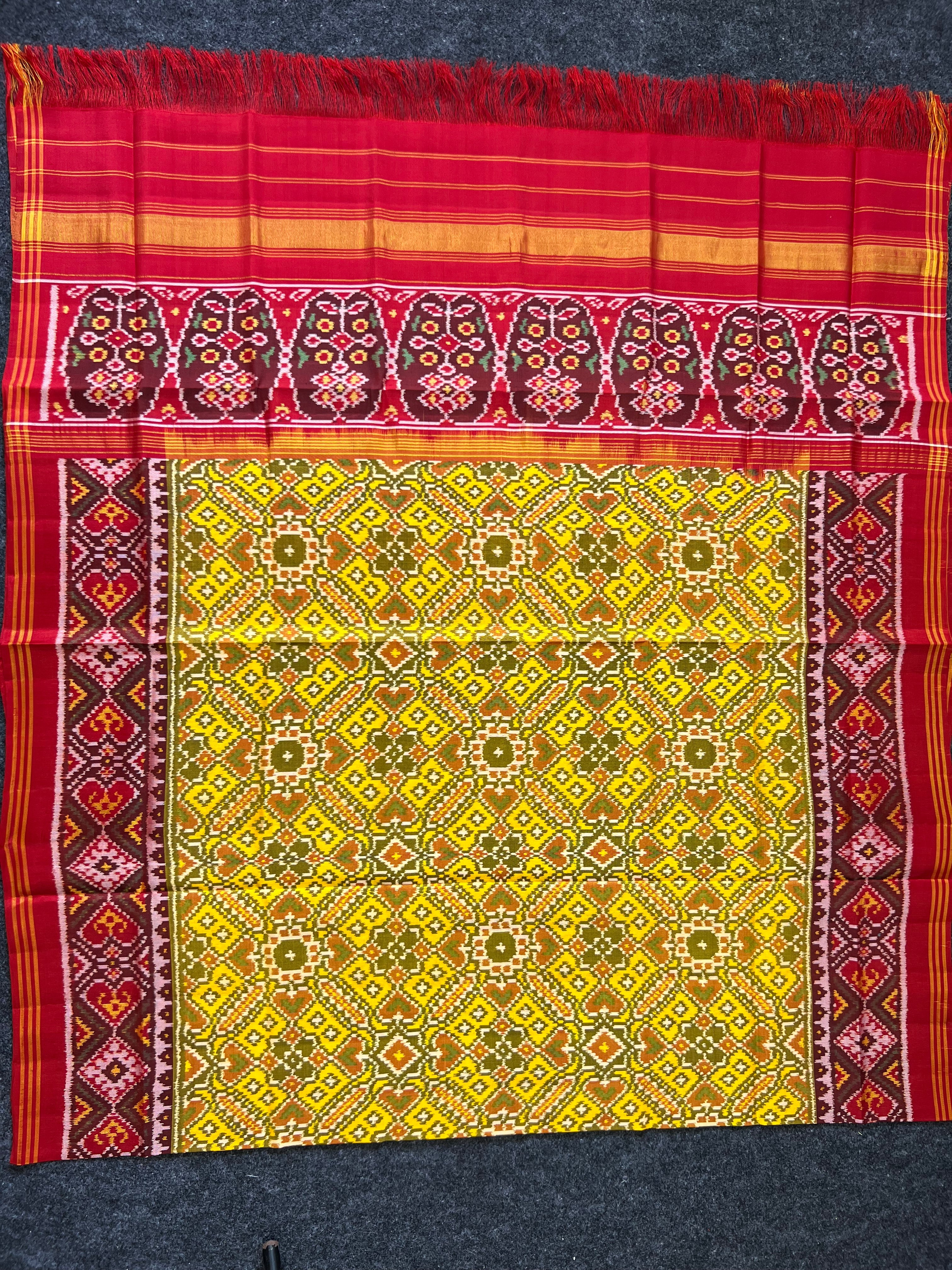 Yellow Manekchowk Design Handwoven Patola Dupatta