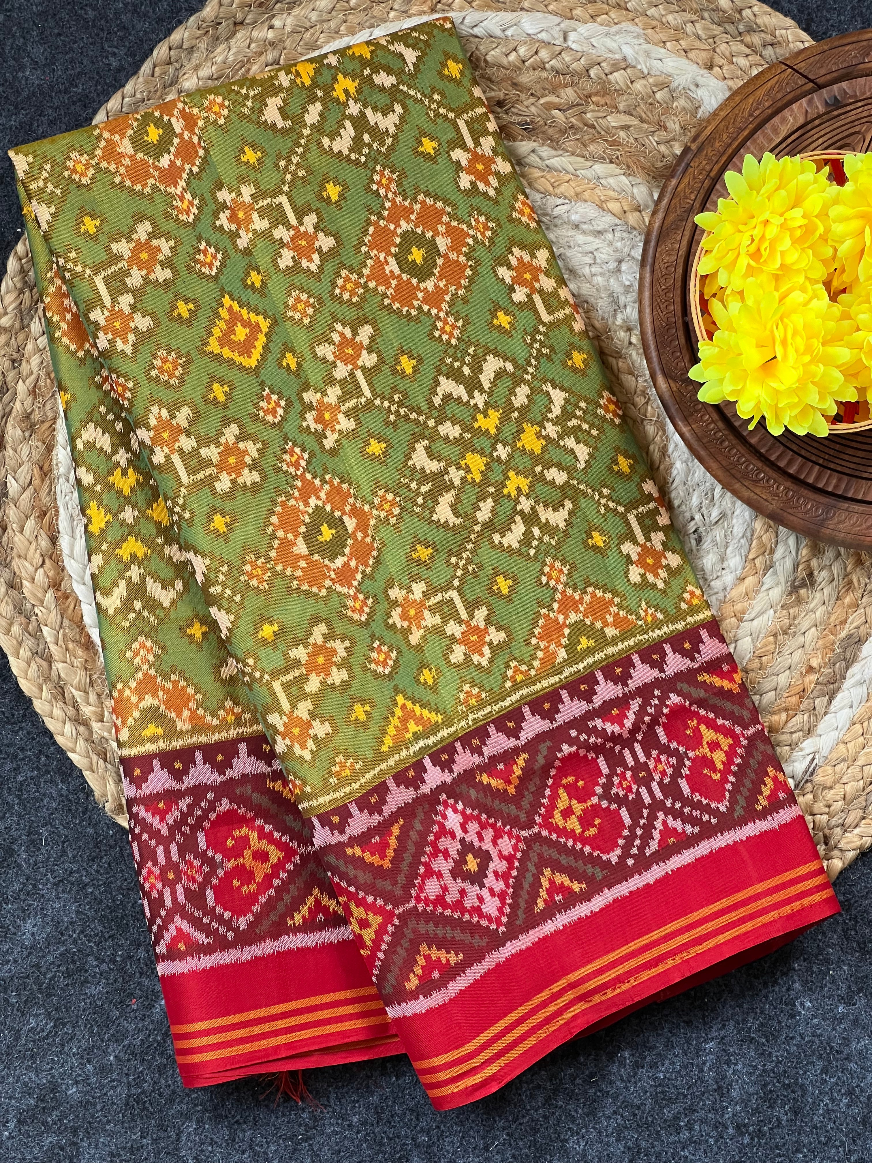 Sage Green Navratna Design Handwoven Patola Dupatta