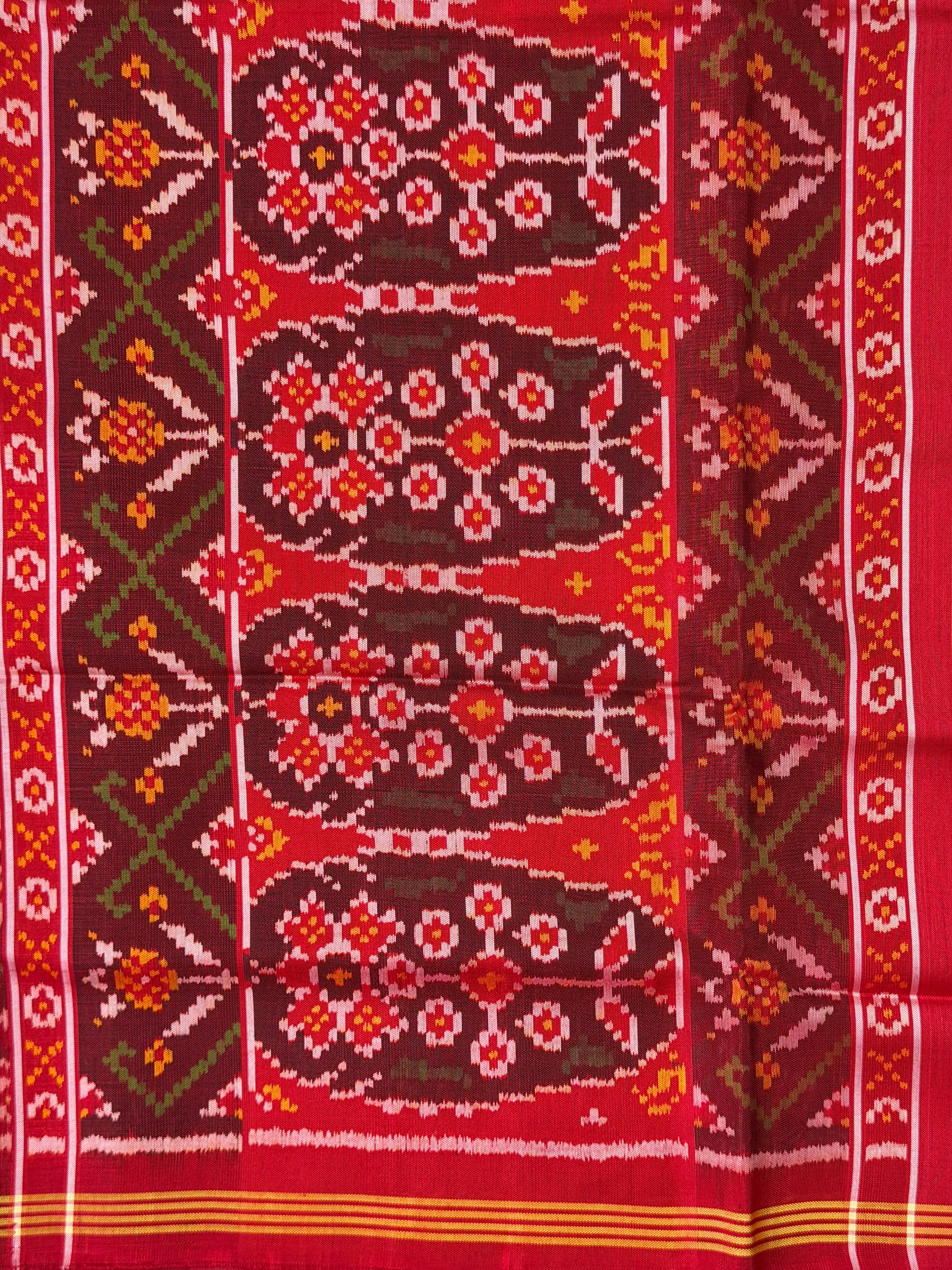Handwoven Patola Silk Saree Button Ful Red