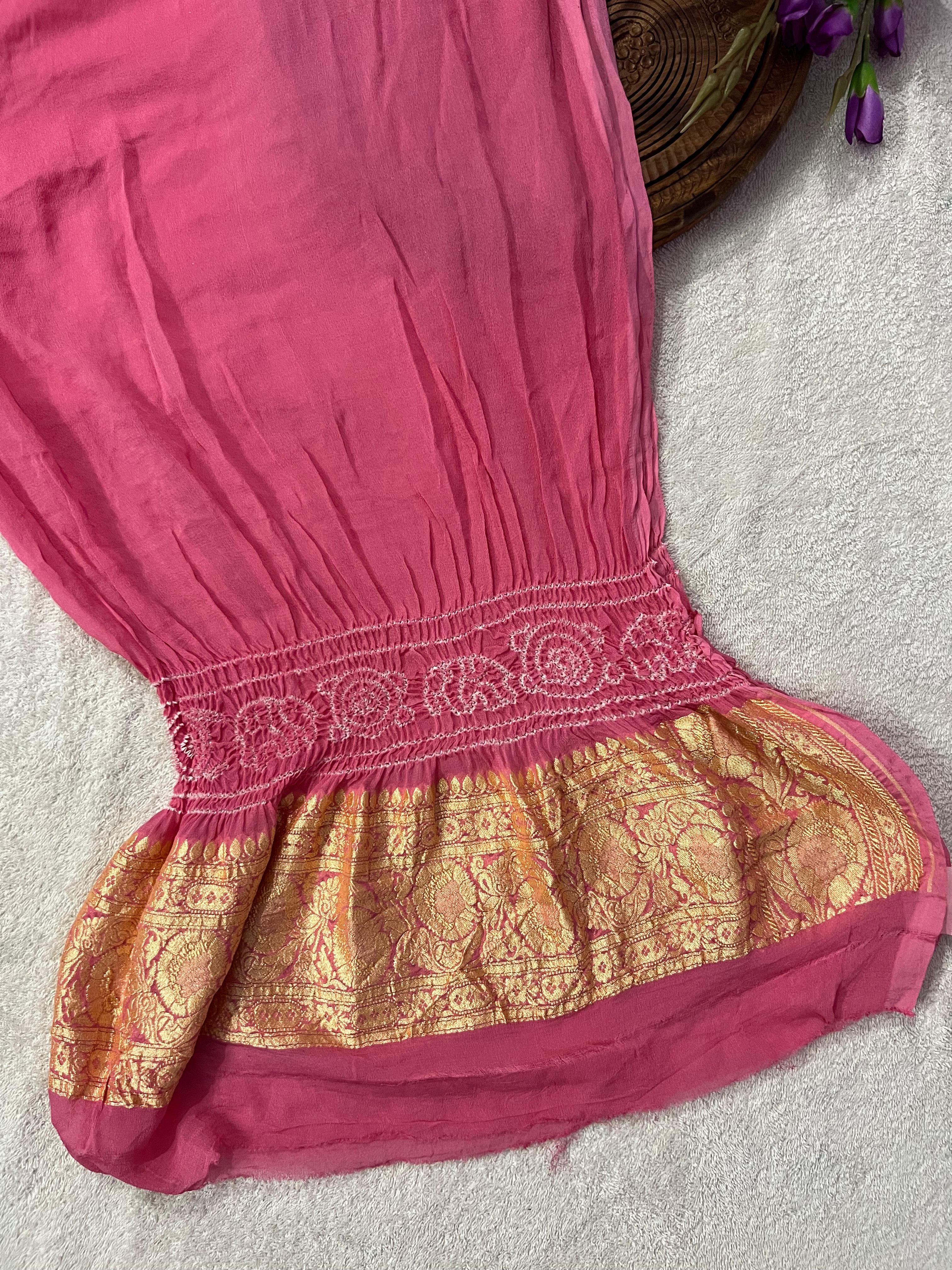 Georgette Heavy Rai Bandhej Saree Secondary image