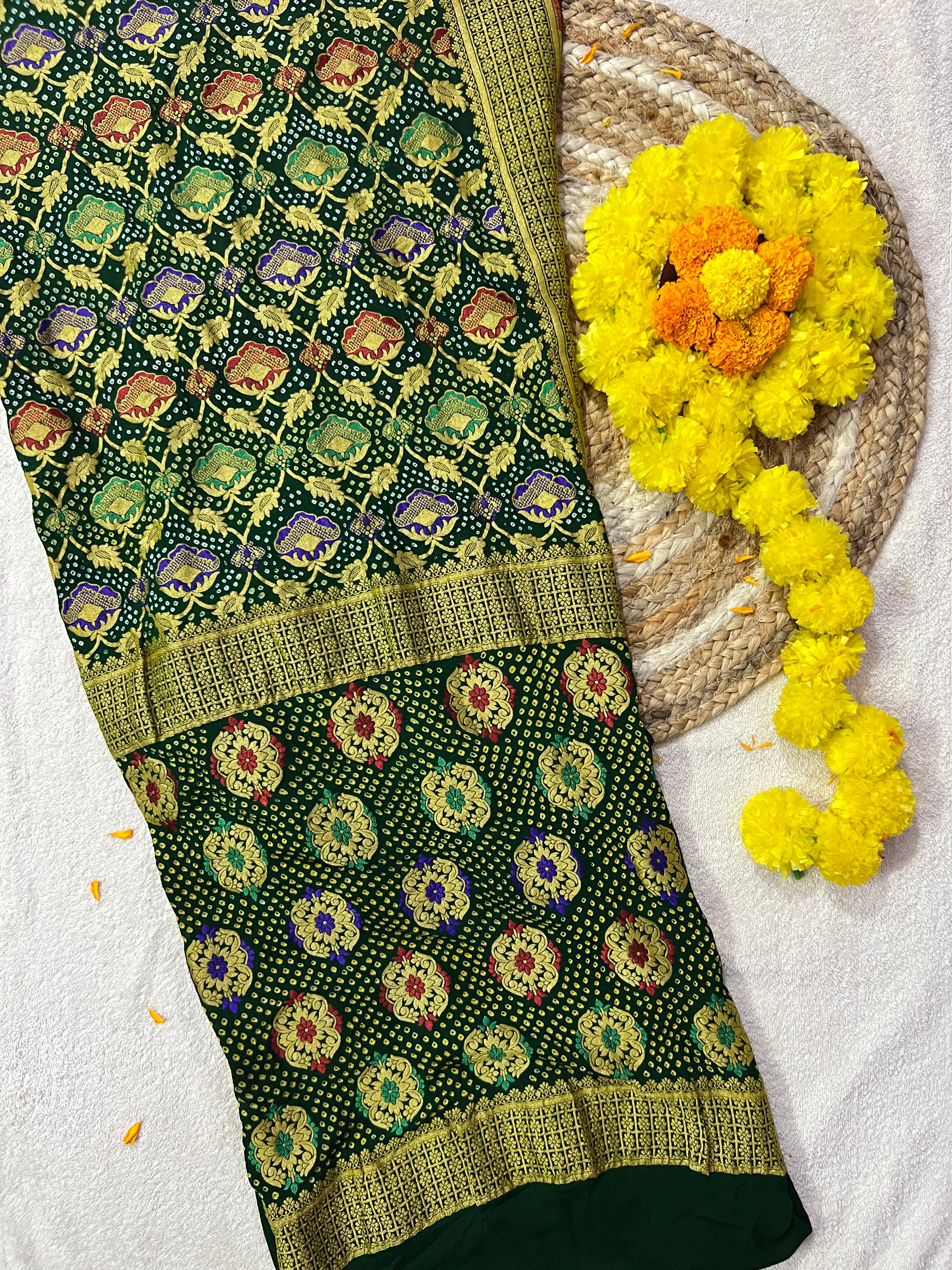 Georgette Minakari Handloom Bandhej Saree Main image