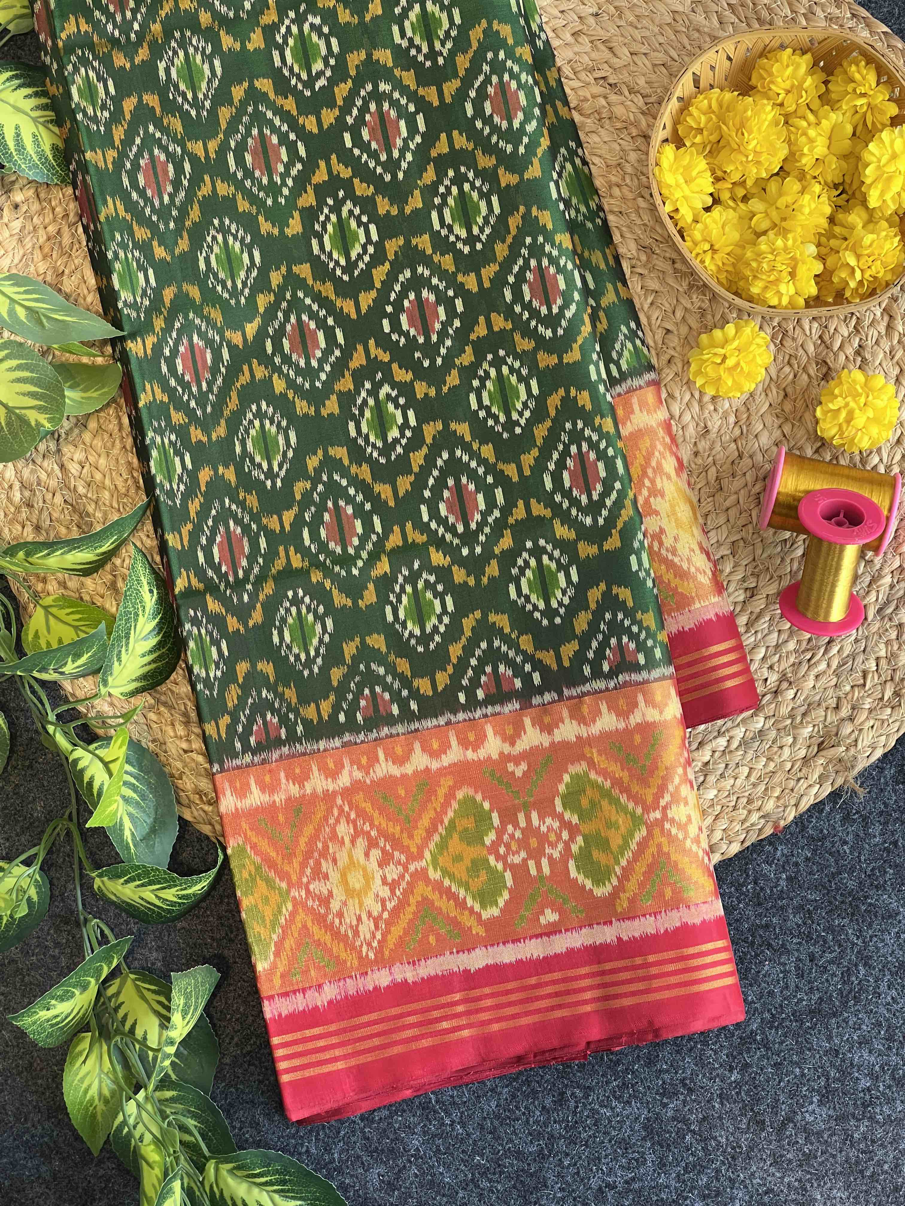 Handwoven Patola Silk Saree Traditional Red And Green Combination