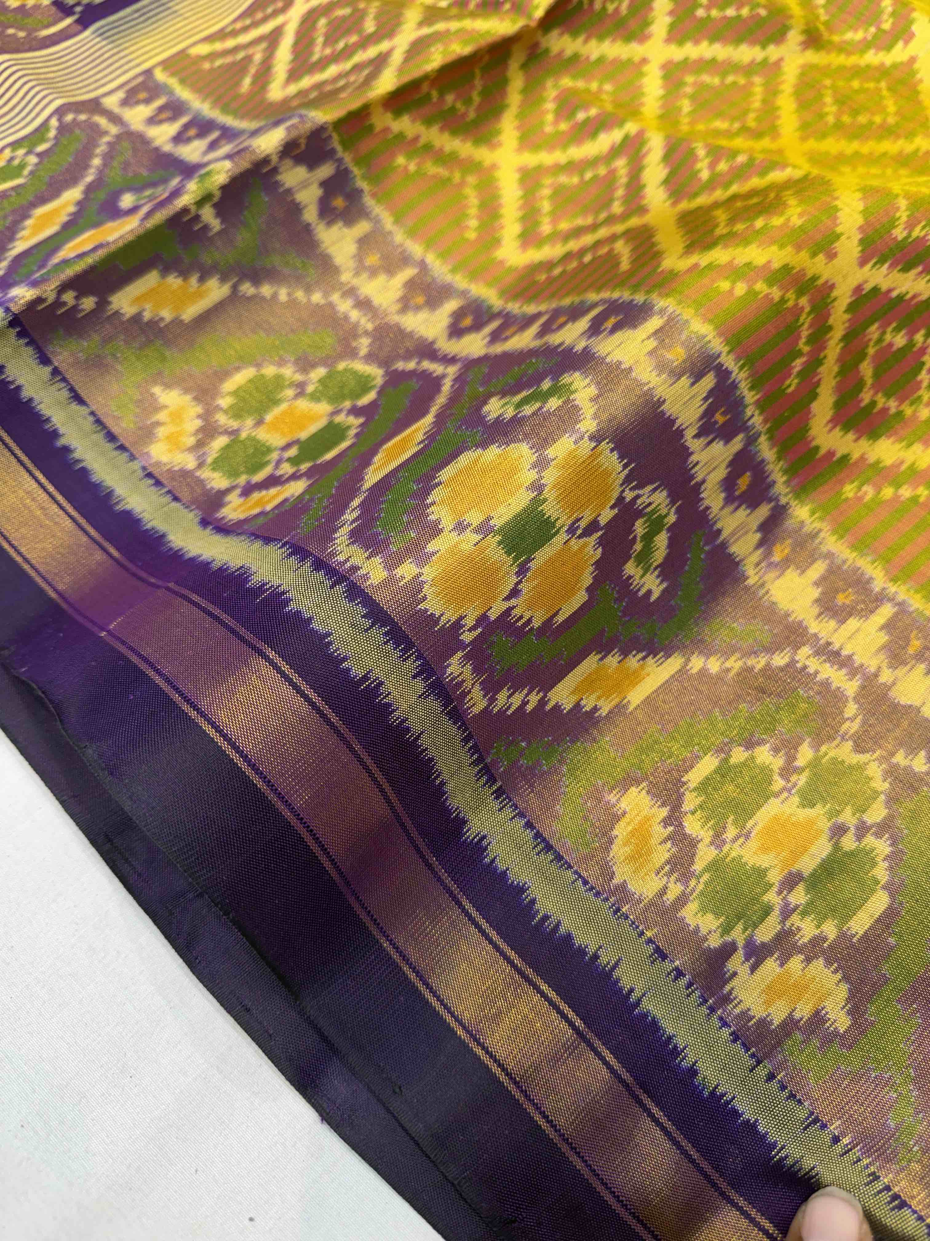 Mustard and Purple Tradition Design Handwoven Patola Silk Saree