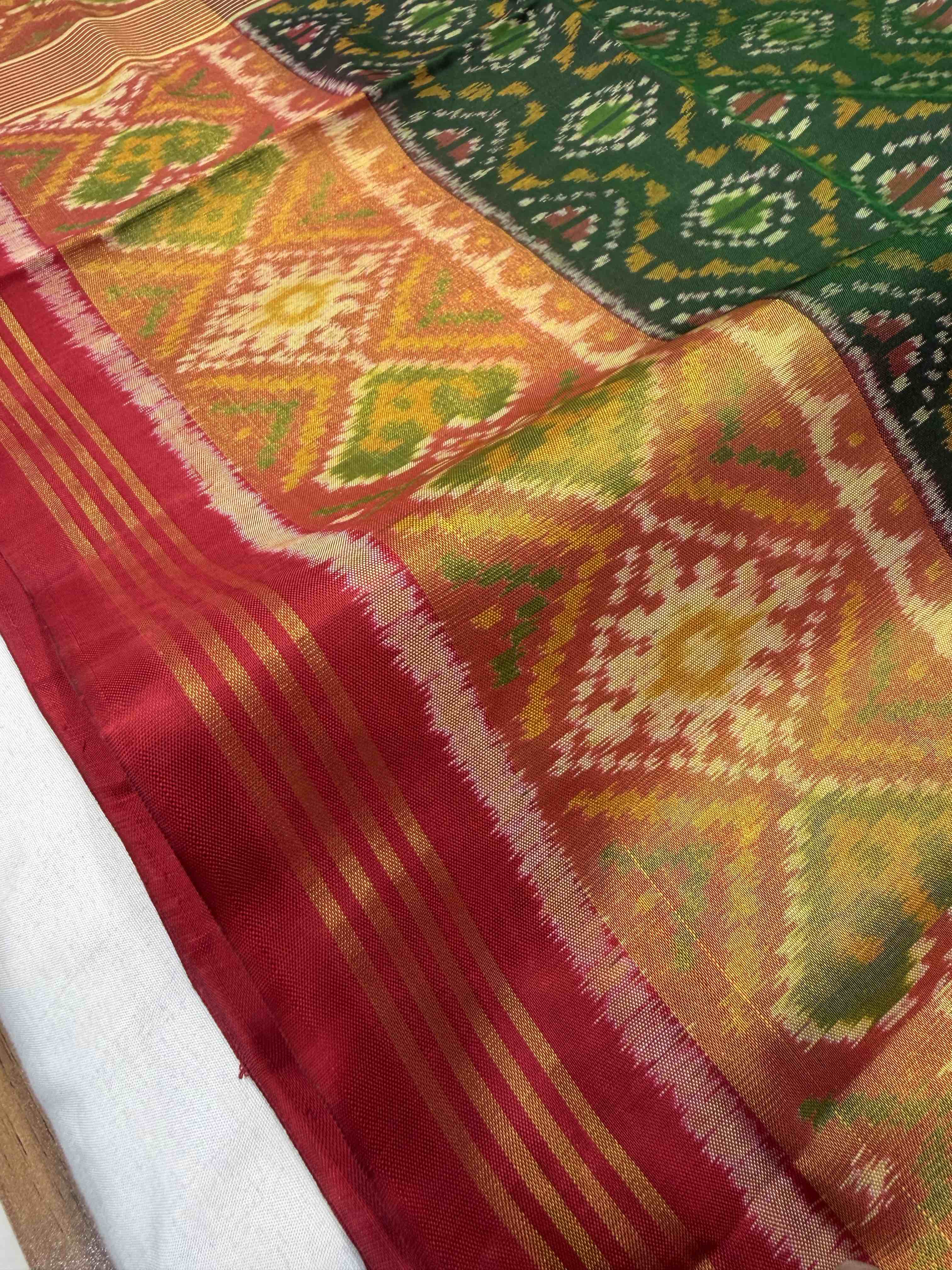 Handwoven Patola Silk Saree Traditional Red And Green Combination
